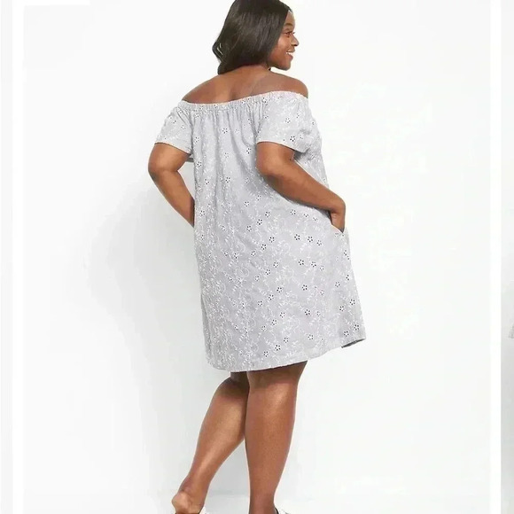 NWT LANE BRYANT EYELET Short-Sleeve Convertible Off-The-Shoulder Dress - Picture 3 of 5
